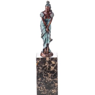 Grün Patinierte Bronzefigur Frau mit Rock 32x7x7cm