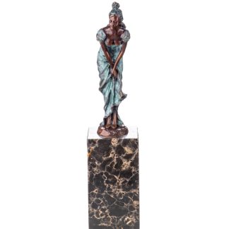 Grün Patinierte Bronzefigur Frau mit Rock 32x7x7cm