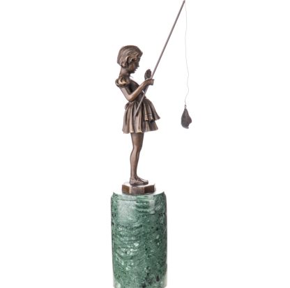 Art Deco Bronzefigur Mädchen mit Angel nach F.Preiss 36x11x7cm