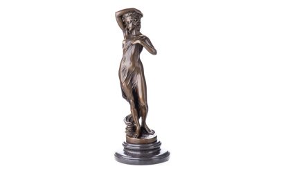 Erotische Bronzefigur Weiblicher Akt mit Tuch 35x13x13cm