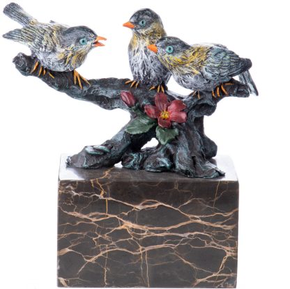 Farbige Bronzefigur Vögel auf Ast 19x20x9cm
