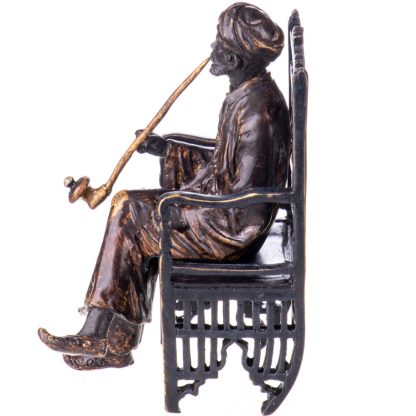 Farbige Bronzefigur Wiener Art Araber auf Stuhl mit Pfeife 14x9x6cm2