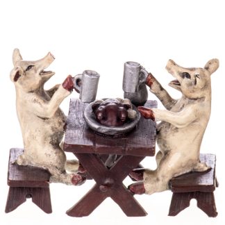 Farbige Bronzefigur Wiener Art Zwei Schweine beim Essen 7x11x7cm