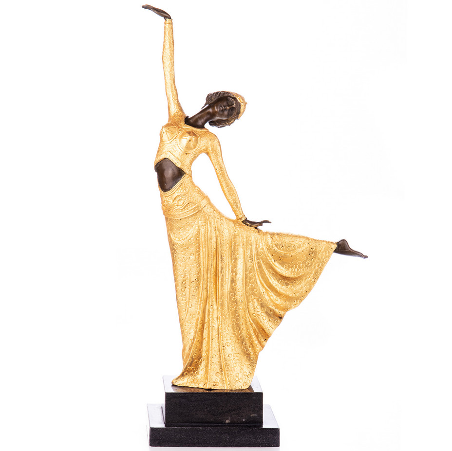 Goldene Art Deco Bronzefigur Tänzerin nach D.H.Chiparus 42x23x10cm