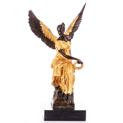 Goldene Bronzefigur Engel mit Lorbeerkranz 32x18x12cm