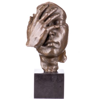 Moderne Bronzefigur Gesicht mit Hand 42x20x12cm