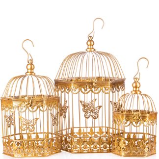 Gartendeko aus Metall - Vogelkäfige 3er Set (2) gold