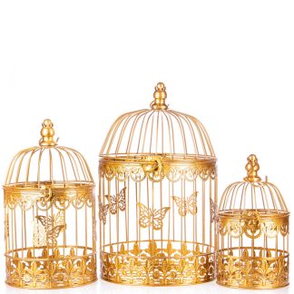 Gartendeko aus Metall - Vogelkäfige 3er Set (6) gold