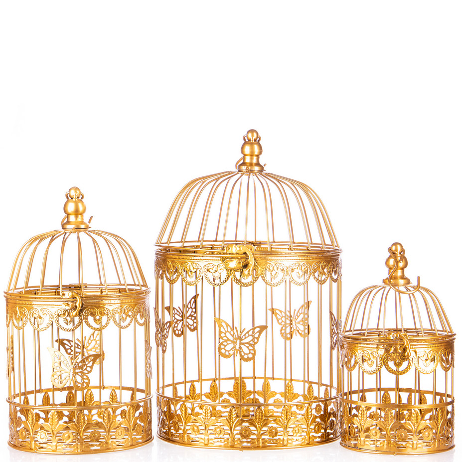 Gartendeko aus Metall - Vogelkäfige 3er Set (6) gold Gartendeko aus Metall - Vogelkäfige 3er Set (6) gold