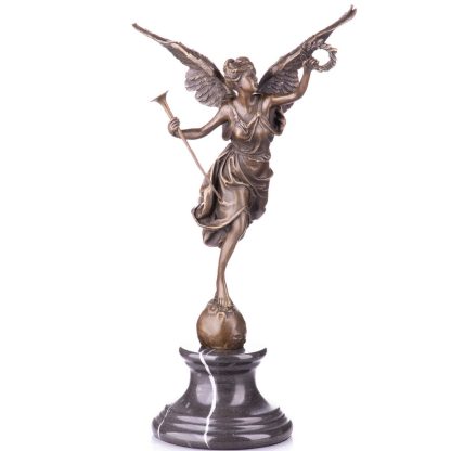 Bronzefigur Engel mit Trompete und Lorbeerkranz La Renomée nach L.E.Barrias 38x24x18cm