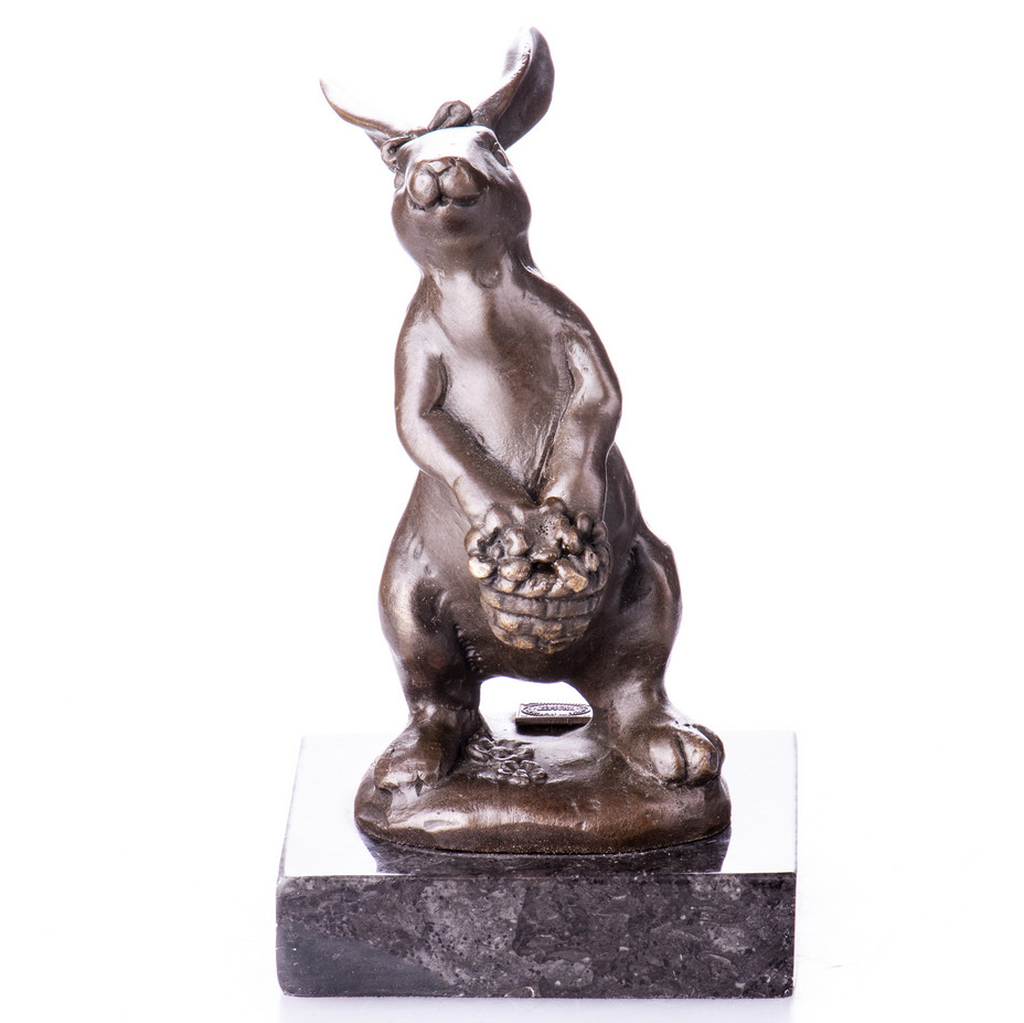 Bronzefigur Osterhase mit Blumenkorb 13x8x8cm Bronzefigur Osterhase mit Blumenkorb 13x8x8cm