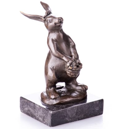 Bronzefigur Osterhase mit Blumenkorb 13x8x8cm2