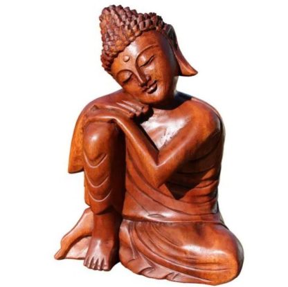 Buddhistische Figur – Buddha Meditation auf Knie gestützt Holz 30cm