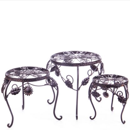Gartendeko aus Metall - Blumenhocker 3er Set braun