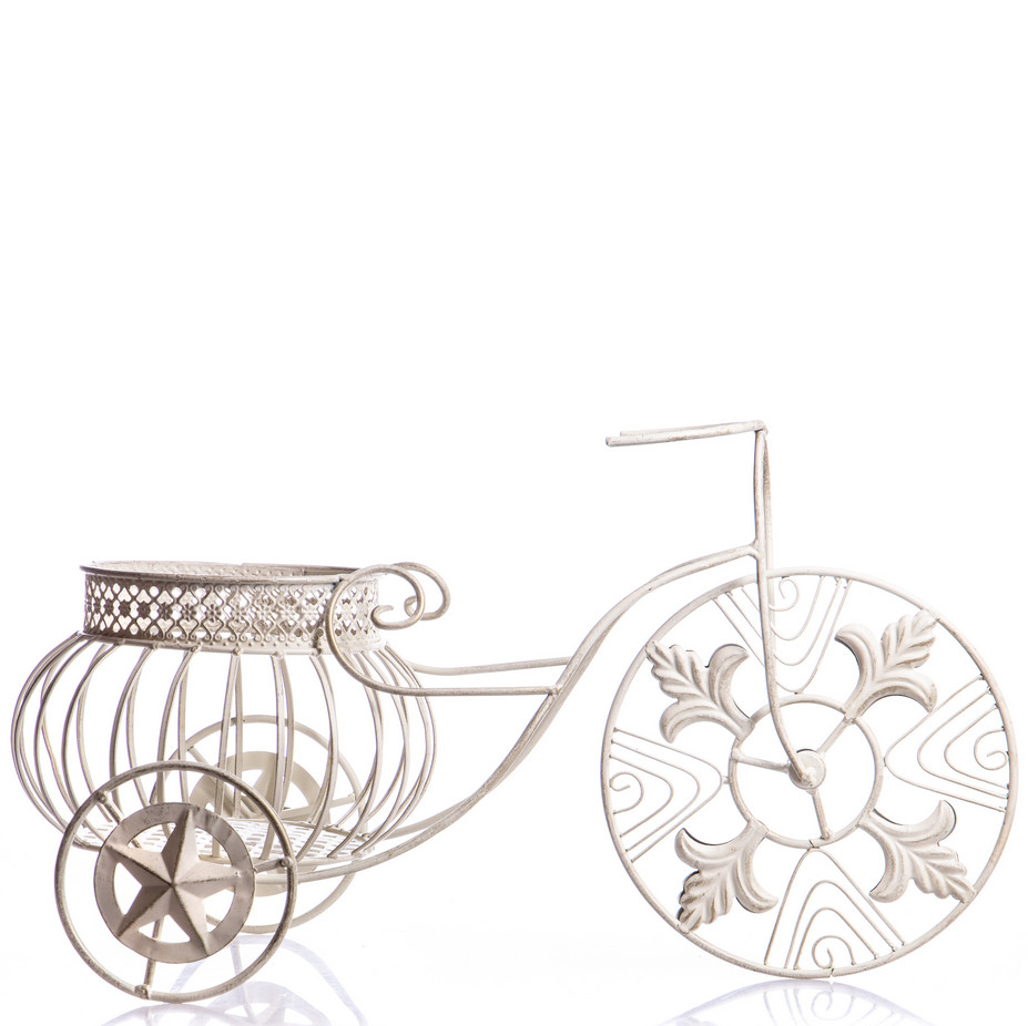 Gartendeko aus Metall - Blumenkorb Dreirad weiss 31x59x26cm Gartendeko aus Metall - Blumenkorb Dreirad weiss 31x59x26cm