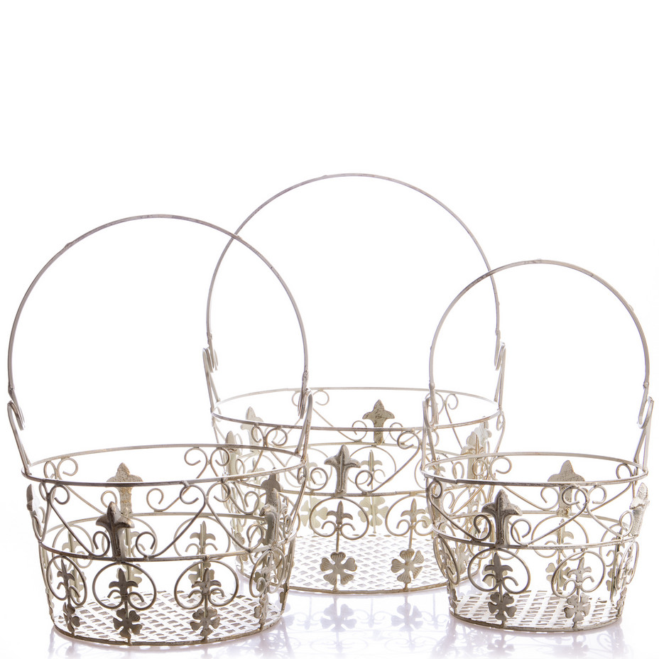 Gartendeko aus Metall - Körbe 3er Set weiss (2) Gartendeko aus Metall - Körbe 3er Set weiss (2)