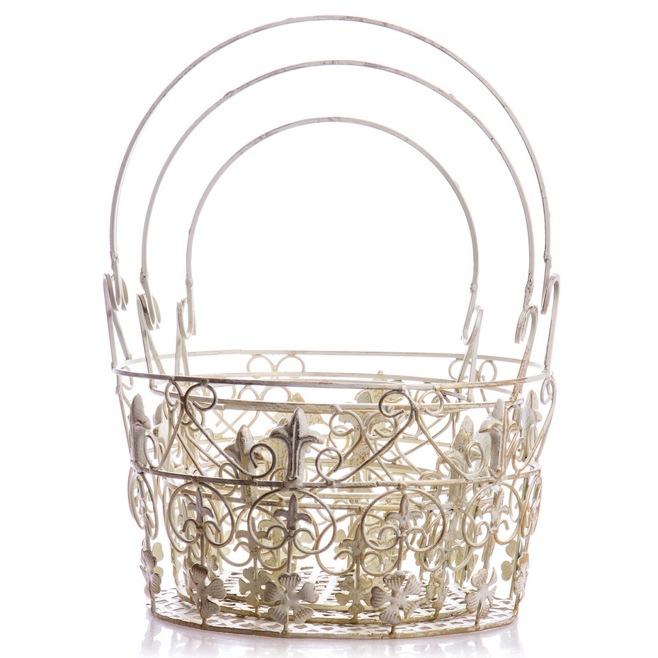 Gartendeko aus Metall - Körbe 3er Set weiss (2)2 Gartendeko aus Metall - Körbe 3er Set weiss (2)2