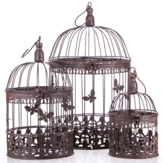 Gartendeko aus Metall - Vogelkäfige 3er Set braun (2)