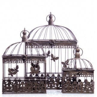 Gartendeko aus Metall - Vogelkäfige 3er Set braun (3)