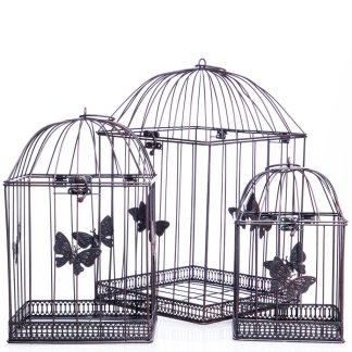 Gartendeko aus Metall - Vogelkäfige 3er Set braun (4)