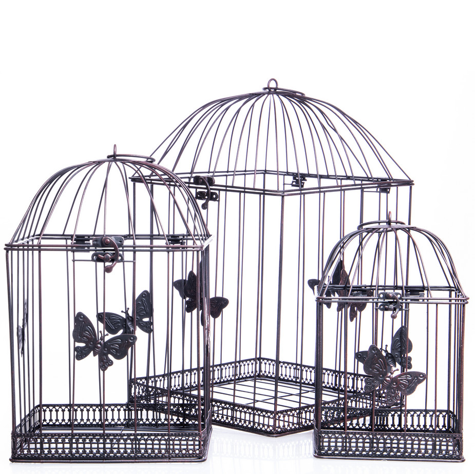 Gartendeko aus Metall - Vogelkäfige 3er Set braun (4) Gartendeko aus Metall - Vogelkäfige 3er Set braun (4)