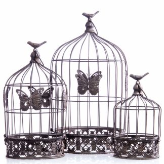 Gartendeko aus Metall - Vogelkäfige 3er Set braun (5)