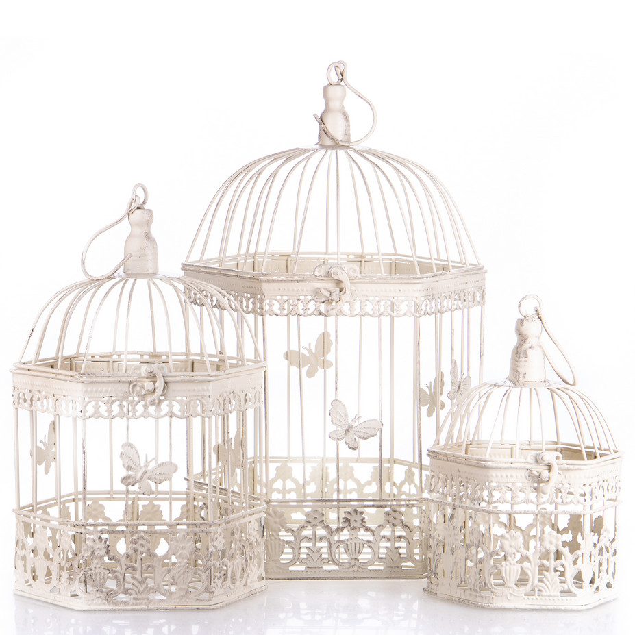 Gartendeko aus Metall - Vogelkäfige 3er Set cappuccino (2) Gartendeko aus Metall - Vogelkäfige 3er Set cappuccino (2)