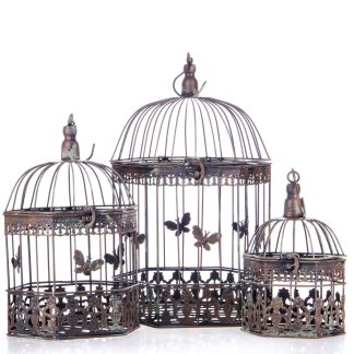 Gartendeko aus Metall - Vogelkäfige 3er Set grün