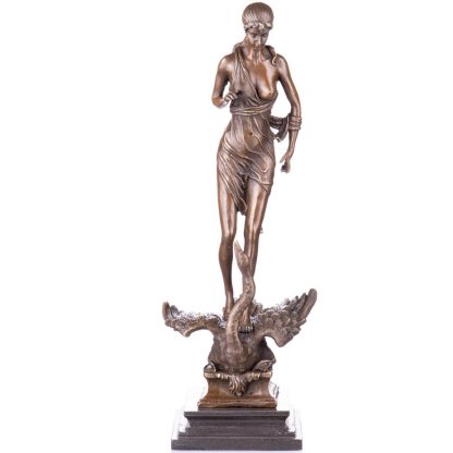Mythologische Art Deco Bronzefigur Leda mit dem Schwan 48x17x14cm