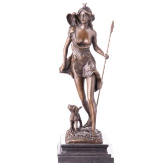 Mythologische Bronzefigur Diana mit Speer, Adler und Hund 36x14x14cm