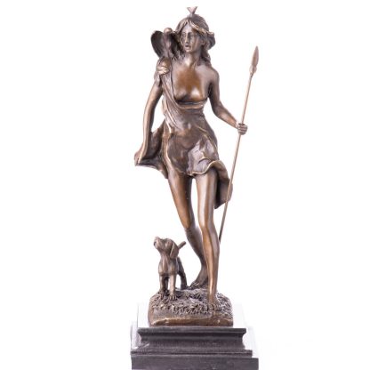 Mythologische Bronzefigur Diana mit Speer, Adler und Hund 36x14x14cm