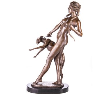 Art Deco Bronze Figur Götter - Diana Göttin der Jagd mit Hund und Bogen nach E.McCartan 78x50x34cm