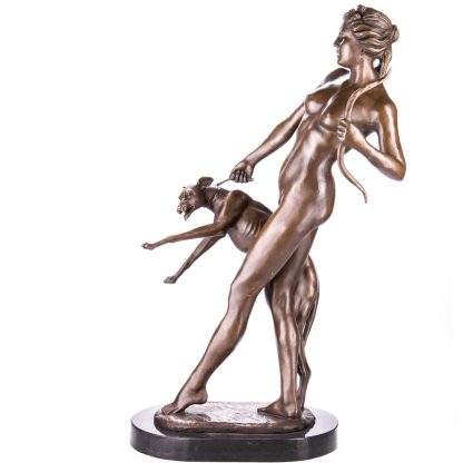 Art Deco Bronze Figur Götter - Diana Göttin der Jagd mit Hund und Bogen nach E.McCartan 78x50x34cm