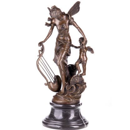 Bronze Figur Engel mit Harfe 53x22x22cm