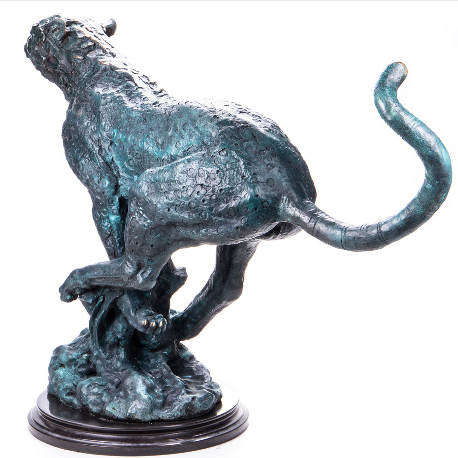 Bronze Figur Tier Laufender Gepard Grün Patiniert 84x126x44cm2 Bronze Figur Tier Laufender Gepard Grün Patiniert 84x126x44cm2