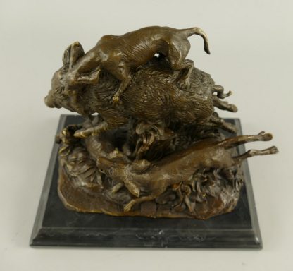 Bronze Figur Tier - Wildschwein mit Jagdhunden 18x16x23cm2
