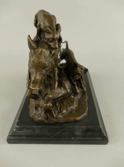 Bronze Figur Tier - "Wildschwein mit Jagdhunden" 18x16x23cm – Bild 3