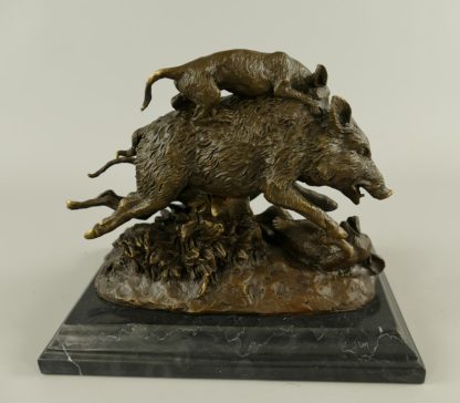 Bronze Figur Tier - "Wildschwein mit Jagdhunden" 18x16x23cm – Bild 4