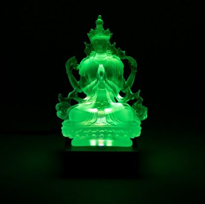 Chenrezig Buddha transparent weiß Glas in Holzschatulle 12cm2