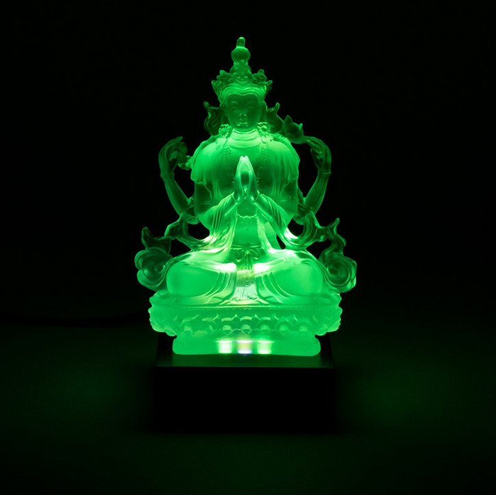 Chenrezig Buddha transparent weiß Glas in Holzschatulle 12cm2 Chenrezig Buddha transparent weiß Glas in Holzschatulle 12cm2