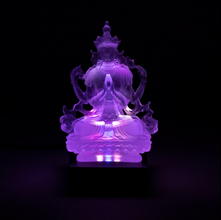 Chenrezig Buddha transparent weiß Glas in Holzschatulle 12cm3 Chenrezig Buddha transparent weiß Glas in Holzschatulle 12cm – Bild 3