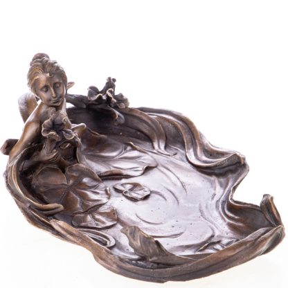 Jugendstil Bronzefigur Badende Frau mit Seerosen 10x26x18cm2