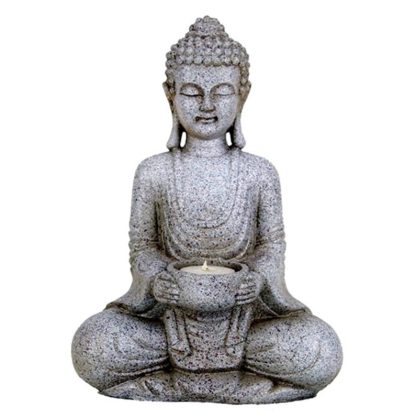 Meditierender Buddha mit Kerzenhalter steingrau 27cm