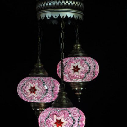 Türkischer Kronleuchter Rosa 3 Kugeln 80x30cm