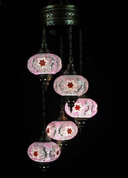 Türkischer Kronleuchter Rosa 5 Kugeln 110x35cm2