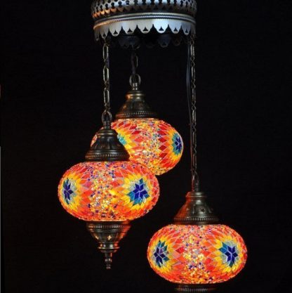 Türkischer Kronleuchter mehrfarbig 3 Kugeln 80x30cm