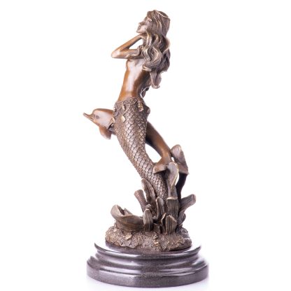 Bronze Figur Meerjungfrau mit Delfin 34x20x17cm2