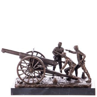 Bronze Figur Soldaten mit Kanone 22x43x17cm