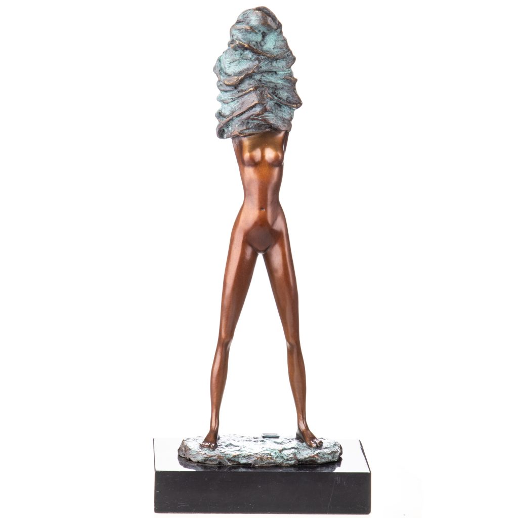 Erotische Bronzefigur Weiblicher Akt mit Grüner Patina 36x15x9cm