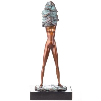 Erotische Bronzefigur Weiblicher Akt mit Grüner Patina 36x15x9cm